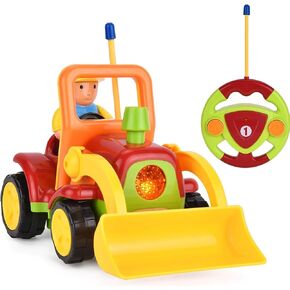 Remote Control Cartoon Loader Bulldozer Construction Vehicle: RC Toy Truck for Toddlers Kids Boys and Girls