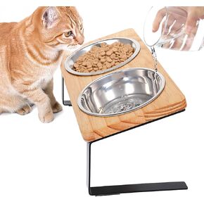 Molain Elevated Cat Bowls, 15° Tilted Raised Cat Food and Water Bowl Puppy Dishes Anti Vomiting, Wood Stand Feeder with 2 Stainless Steel Bowls for Indoor Cats and Puppy