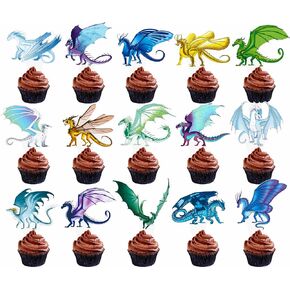 Dragon Baby Shower Decoration 48Pcs Colorful Dragon Cupcake Toppers Flying Dragon Cupckae Toppers for Dragon Themed Baby Shower Dragon Birthday Party Decoration Supplies