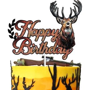 Deer Happy Birthday Cake Topper Brown Glitter Oh Deer Safari Jungle Animal Cake Decorations Wild Animal Theme Birthday Party Supplies for Boys Girls Kids