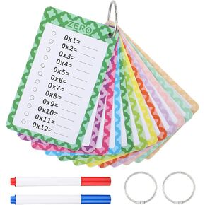 13pcs Multiplication Flash Cards 0-12, Educational Times Table Flashcards with 2 Dry Erase Pens 2 Rings Multiplication Chart Flashcards for 1st to 3rd Grades Fun Math Classroom Learning Supplies