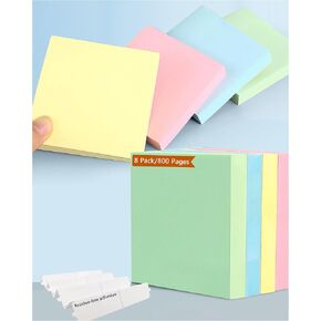 One-Hand Tear-Off Sticky Notes, Repositionable, Multi-Surface Adhesion, Residue-Free, Bright Colors & Ink-Resistant Paper for Quick Note-Taking at Home, Office and School (3"X3", 8 Pads)