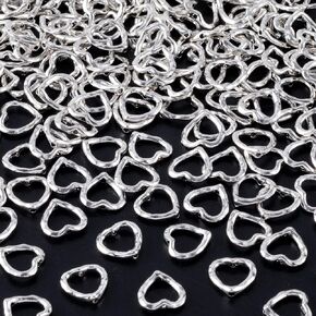 Joez Wonderful 50pcs Metal Heart Bead Frame, Hollow Heart Beads, Silver Alloy Heart Loose Beads Craft for Jewelry Making Findings Charm, Gift for Valentine's Day Birthday Christmas