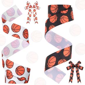 2 Rolls 10 Yards 7/8 Inches Wide Basketball Softball Ribbon for Crafts Basketball Softball Grosgrain Ribbon for Cheer Bows Team Uniform Sewing and More (Basketball Pattern)