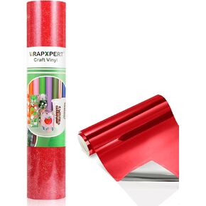 WRAPXPERT Red Shimmer Adhesive Vinyl Roll,Glossy Glitter Permanent Vinyl for Signs Lettering 12" x5ft