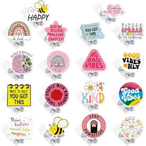 18 Pcs Cute Badge Reel Holder Funny Positive Badge Reel ID Tag Cardholder Clips Reel Nursing Retractable Clip for Nurse Medical Work Office Bulk Lanyard Accessories Gifts