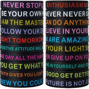 20 Pieces Motivational Quote Silicone Wristbands Colored Inspirational Rubber Bracelets Stretch Unisex Wristbands for Child Teen 20 Styles (Black)