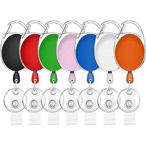 7 Packs Retractable Badge Holder Carabiner Badge Reel Multicolor Retractable Key Holder with Belt Clip and Key Ring