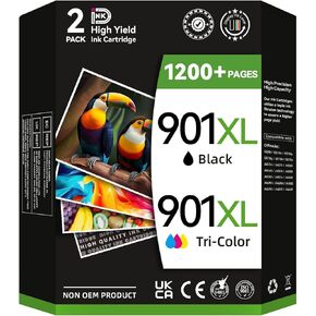 901XL for HP 901 Ink Cartridge Black/Color Combo Pack Work for OfficeJet J4550 J4680 J4580 J4540 J4500 J4680c G510a G510b G510g G510h G510n J4524 J4525 Printer (2 Pack)