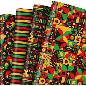 Whaline 8 Sheets Black History Month Wrapping Paper - Not Roll - Juneteenth African American Gift Wrap Paper Folded Flat for DIY Crafts Kwanzaa Holiday Celebration, 19.7 x 27.6 Inch