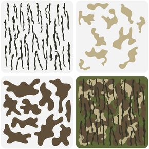 FINGERINSPIRE 3 Pcs Layered Camo Stencils 11.8x11.8 inch Camo Painting Stencil Plastic Camouflage Pattern Stencil Digital Camo Paint Stencils Reusable DIY Art and Craft Stencils for Home Wall Decor
