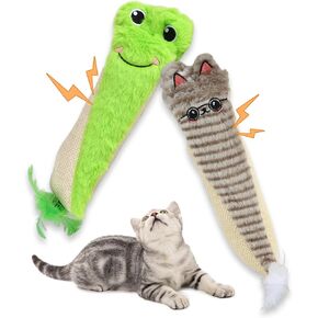 Cat Kicker Toy for Indoor Cats,Catnip Toys Natural Sisal Kicker Toy, Interactive Cat Chew Toys for All Breed Sizes, 2 Pcs Cat Scratcher Toy with Crinkle Paper Inside for Cats Kitten