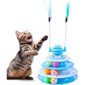 Kitten Toys, Interactive Cat Toys for Indoor Cats, Cat Puzzle Toy, Kitty Toys,cat Toys for Bored Indoor Adult Cats, Cat Ball Toy, Cat Tower with 2 Cat Teasers (Blue)