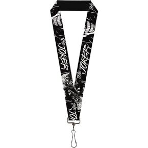 Buckle-Down DC Comics Lanyard, The Joker Smiling Eyes Sketch Close Up Black White, Elastic