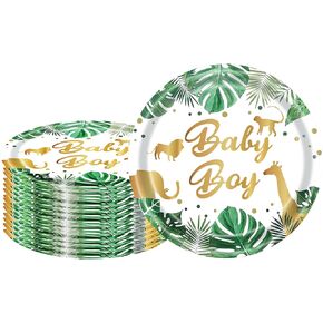 50Pcs 50 Pcs Baby Shower Plates,Safari Animal Jungle Baby Boy Party Supplies,7" Safari Jungle Animals Paper Plates for Jungle Theme Baby Boy Birthday Party Decor