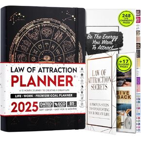 Law of Attraction Planner 2025 - Weekly and Monthly Planner, 12 Month Journey to Increase Productivity & Enhance Organization | Life Organizer, Gratitude Journal, Hourly Planner, To Do List | 2025 Planner - Vision Board, Gift Box & Planner Stickers