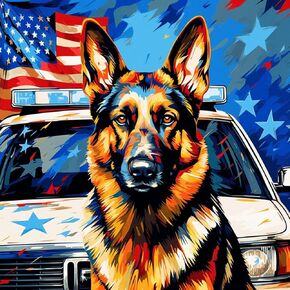 ArioU DIY Paint by Numbers for Adults Kids Linen Canvas Acrylic Stress Less Number Painting Gifts Room Home Decoration,German Shepherd Dog and American Flag Police car ，40x40cm，Without Frame, Onesize