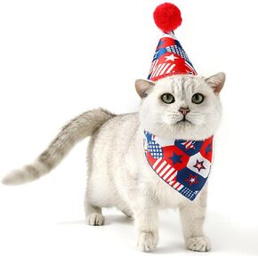 FLAdorepet Independence Day Dog Costume Outfit for Small Large Dogs Cats,American Flag 4th of July Uncle Sam Patriotic Dog Hat and Dog Bandana Triangle Bib Scarf (Blue, Small)