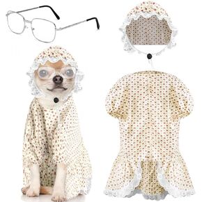 3Pcs Dog Halloween Costume Old Lady Costume for Big Bad Wolf Grandma Dogs Costume Include Dog Dress Hat and Glasses for Dog Halloween Party Cosplay (3XL)