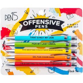 Funny Offensive Pens - Snarky Office Gag Gift, 5-Piece Set of Ballpoint Pens with Humorous Sayings for Adults
