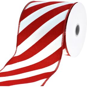 Homeford Christmas Candy Cane Grand Velvet Outdoor Wired Ribbon, 4-inch, 10-Yard, Red/White