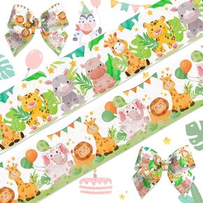 2 Rolls Baby Girl Boy Ribbons Linen Woodland Diaper Cake Decor Ribbons Elephant Jungle Animal Ribbons for Gender Reveal Party Baby Shower Decoration Surprise Craft Gift Wrapping Supplies 10 Yd