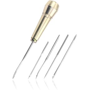 6 PCS Leather Sewing Awl Needle Set with Copper Handle, 260 m Nylon Cord Thread, Canvas Leather Sewing Awl, Handmade Leather Sewing Repair Tools, for Leather Craft Needle Kit Shoe Repair Tool