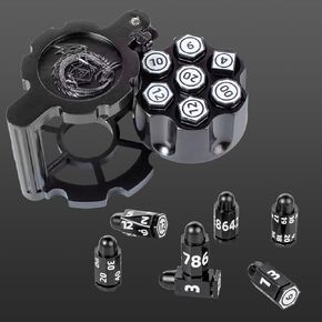 Metal Polyhedral Bullet Dice Set of 7 with Spinning Revolver Cylinder Container - Metal Bullet Dice Cyberpunk Style Metal Dice for Warhammer 40K, D&D Pathfinder, War or Crime Theme Tabletop Games