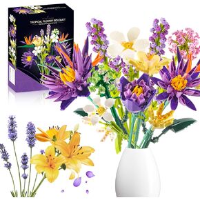 Flower Bouquet Building Set, 891PCS Creative DIY Flower Bouquet Set, Birds of Paradise and Water Lily Bouquet Building Sets for Home Office Decor for Adults, Gift for Mother's Day Valentine's Day