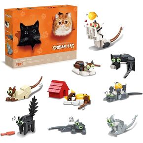Animal Toys Cats 9 Packs Party Favors for Kids, Animals Building Blocks Sets, Ideal Building Kit Toys, Building Blocks for Christmas Birthday Gifts Crossing Age 7 8 9 10 Boy Girl or Adult 443 pcs