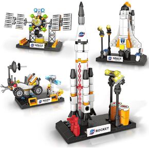 Space Exploration Shuttle Toys, Compatible with Lego Space, Spaceship Aerospace Building Set with Rocket Launch Center, Space Shuttle, Moon Buggy, Satellite Building Kits Toy for Boys Girls, 415 pcs