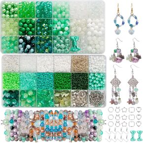 Rired 27 5573pcs Glass Beads for Jewelry Making, 34 Colors Crystal Beads for Bracelets Making Kit, 8mm Round Glass Beads, Glass Seed Beads with Charms for DIY Craft Bracelet Necklace Earring (Purple)