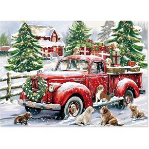 Motiloo 500 Piece Jigsaw Puzzle for Adults -Christmas Red Vintage Truck Box- Holiday Winter Dogs Large Piece Jigsaw