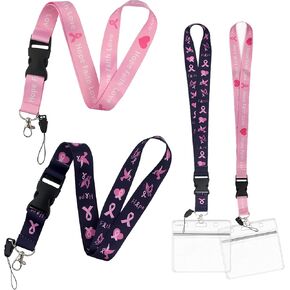 2Pcs Breast Cancer Awareness Lanyards,Pink Ribbon Keychain Lanyard Accessories With Swivel Hook for Key Chain ID Badge Holder Breast Cancer Gifts for Women Girl