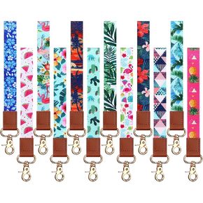 Quelay 12 Pcs Cute Wrist Lanyard Key Chain Hawaii Style Wristband Strap Keychain Holder Polyester for Women Man Car Keys ID Badges Card Wallet Phone Camera