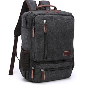 حقيبة ظهر للكمبيوتر المحمول من القماش للرجال والنساء، حقيبة ظهر متينة للسفر والعمل تناسب أجهزة الكمبيوتر المحمول وأجهزة الكمبيوتر المحمول مقاس 15.6 بوصة، وحقائب ظهر جامعية وحقيبة كمبيوتر في عطلة نهاية الأسبوع والمشي لمسافات طويلة (أسود) in Kuwait