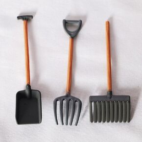 3 Pcs Dollhouse Miniatures, 1/12 Scale Miniature Dollhouse Farm Tool Accessories, Plastic Mini Farm Tool Shovel Rake for Micro-Landscape Scene Decor