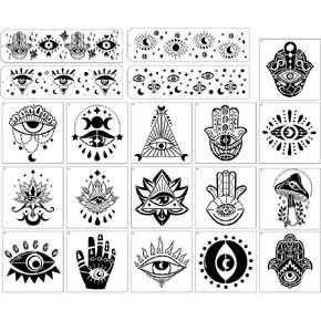 Evil Eye Drawing Painting Stencils - 20 Pcs Evil Eye Hamsa Hand Amulet Pattern Stencils Set Reusable Templates for Painting Drawing on National Mysticism Fantasy Art Wood Wall Crafts Rock Tile Decor