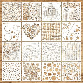 Texture Stencils for Crafts Reusable, Circle Dots Layering Stencils Mixed Media Stencils for Painting on Wood,Wood Grain Burning Art Stencils and Patterns for Wall Cake Cookie (texture16)