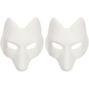Toyvian Masquerade Fox Masks 2Pcs Halloween Fox Mask Mask DIY Paper Blank Mask Animal Unpainted Craft Mask for Cosplay Masquerade Parties Costume Accessory, White
