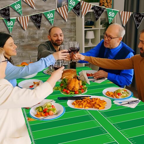 Football Tablecloth Football Party Decorations Football Table Cloth Disposable Plastic 2 Pack 54" X 108" Touchdown Table Cover for Football Birthday Supplies Superbowl Game Tailgate Party Decorations in Saudi Arabia