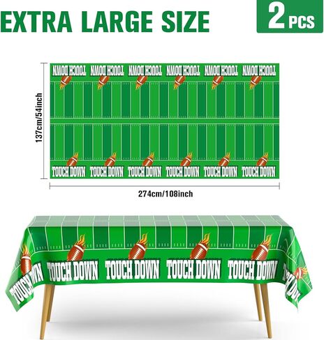 مفرش طاولة كرة القدم، ديكورات حفلات كرة القدم، مفرش طاولة كرة القدم، من البلاستيك القابل للتصرف، 2 عبوة 54 بوصة × 108 بوصة، غطاء طاولة لمس لمستلزمات أعياد الميلاد لكرة القدم، لعبة Superbowl ديكورات حفلات الباب الخلفي in Kuwait