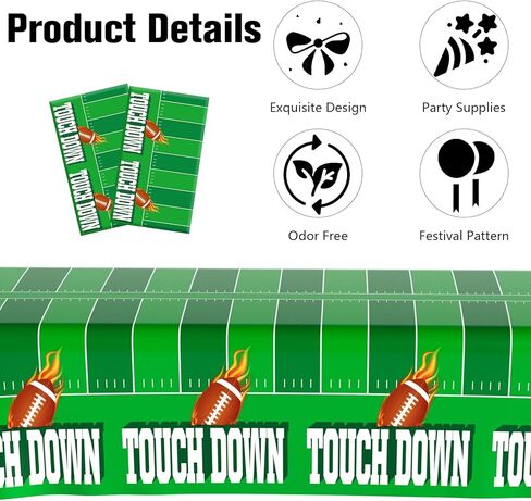 مفرش طاولة كرة القدم، ديكورات حفلات كرة القدم، مفرش طاولة كرة القدم، من البلاستيك القابل للتصرف، 2 عبوة 54 بوصة × 108 بوصة، غطاء طاولة لمس لمستلزمات أعياد الميلاد لكرة القدم، لعبة Superbowl ديكورات حفلات الباب الخلفي in Kuwait