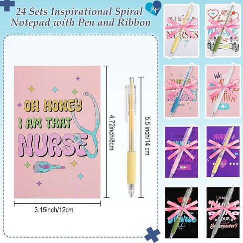 ReliThick 48 Pcs Nurse Notebooks with Pens and Ribbons Nurse Appreciation Notepad Gift Bulk Nurse Small Pocket Notepads Nurse Themed Notebook for Nurses Graduation Retirement Classroom in Saudi Arabia