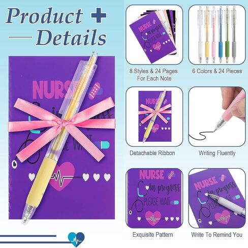 ReliThick 48 Pcs Nurse Notebooks with Pens and Ribbons Nurse Appreciation Notepad Gift Bulk Nurse Small Pocket Notepads Nurse Themed Notebook for Nurses Graduation Retirement Classroom in Saudi Arabia