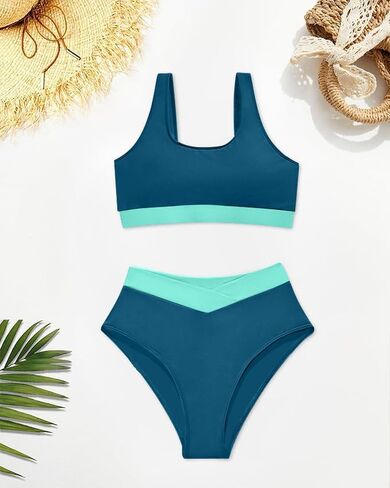 Tempt Me Women High Waisted Bikini Sets Two Piece Swimsuits Sport Bathing Suits with V Cut Bottom in Kuwait