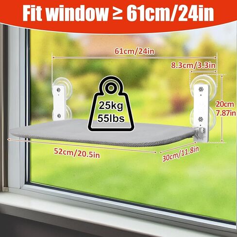 Sunhoo 2PCS Cat Window Hammock Perch Cordless Window Sill Seat Bed Foldable Kitty Lounger Indoor Cats Shelf Stable Upgraded Suction Cup Easy Assembly 20.5 * 11.8in Hold Up to 55lbs (Grey, M) in Kuwait