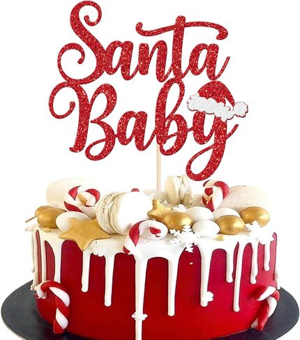 1 Pack Christmas One Cake Topper with Glitter Christmas Hand First Birthday Cake Topper Picks Decorations for Christmas Theme Baby Shower 1st Birthday Party Decorations Supplies Red in Kuwait