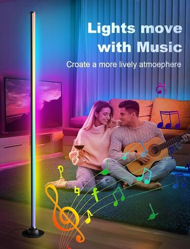 Floor Lamp with RGB,Smart LED Corner Lamp with16-Million Colors / 234-Dynamic Lighting / 8-Music Sync/Timer Setting/App&Remote Control,Ideal for Living Room, Bedroom, Gaming Room-Black in Saudi Arabia