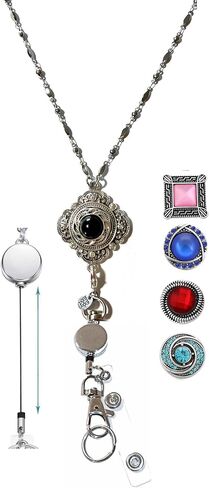 Hidden Hollow Beads Interchangeable Snap Button Lanyard Women's Stainlesss Steel Chain ID Badge holder Teacher Cruise Phone in Saudi Arabia